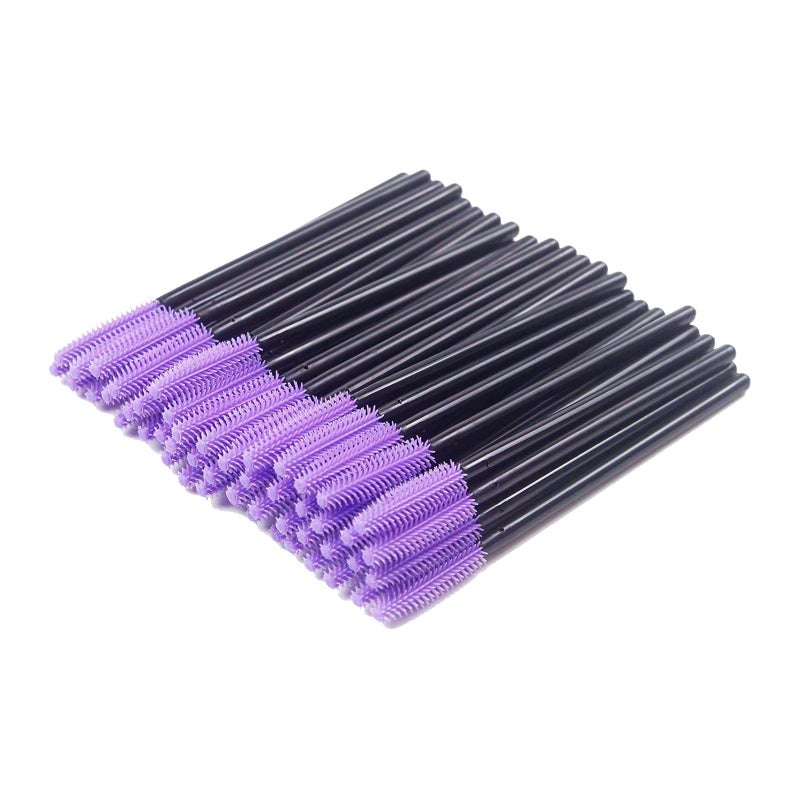 BIHRTC Pack of 100 One-Off Disposable Silicone Eyelash Mascara Brushes Wands Applicator Eyebrow Brush Makeup Tool Kit Set (Tower Shape - Black+Purple) - Image 1